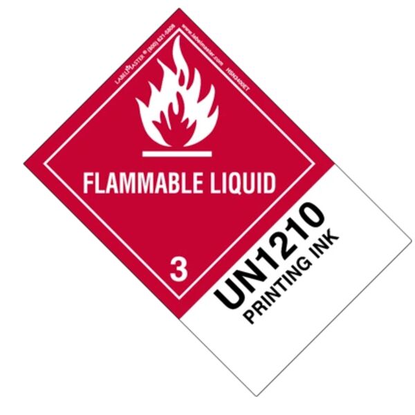 FLAMMABLE LIQUID LABEL, UN1210 PRINTING INK, PAPER, EXTENDED TAB Thumbnail