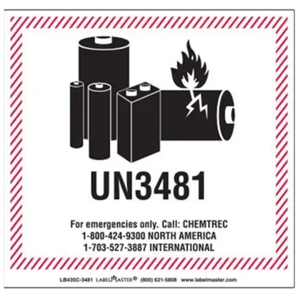 CHEMTREC UN3481 Lithium Battery Handling Marking, 100mm x 100mm, Paper Thumbnail