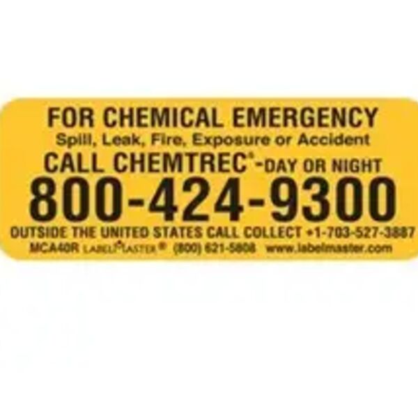 Chemical Emergency Phone Number Decal, PVC-Free Film, 2" x 3/4" Thumbnail