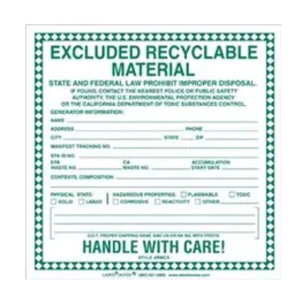 EXCLUDED RECYCLABLE MATERIAL LABEL, PAPER Thumbnail