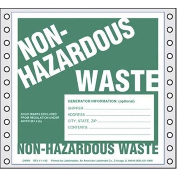 Non-Hazardous Waste Label, w/Generator Info, Pin-Feed Paper Thumbnail