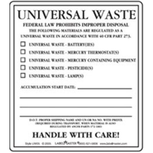 Universal Waste Label, PVC-Free Film, 4" x 4.5" Roll of 100 Thumbnail